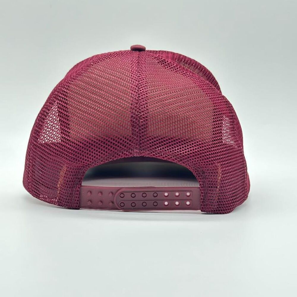 Vintage Bowling Trucker Hat & Pin Strike Funny Graphic SnapBack Flat Bill Maroon - Picture 6 of 9